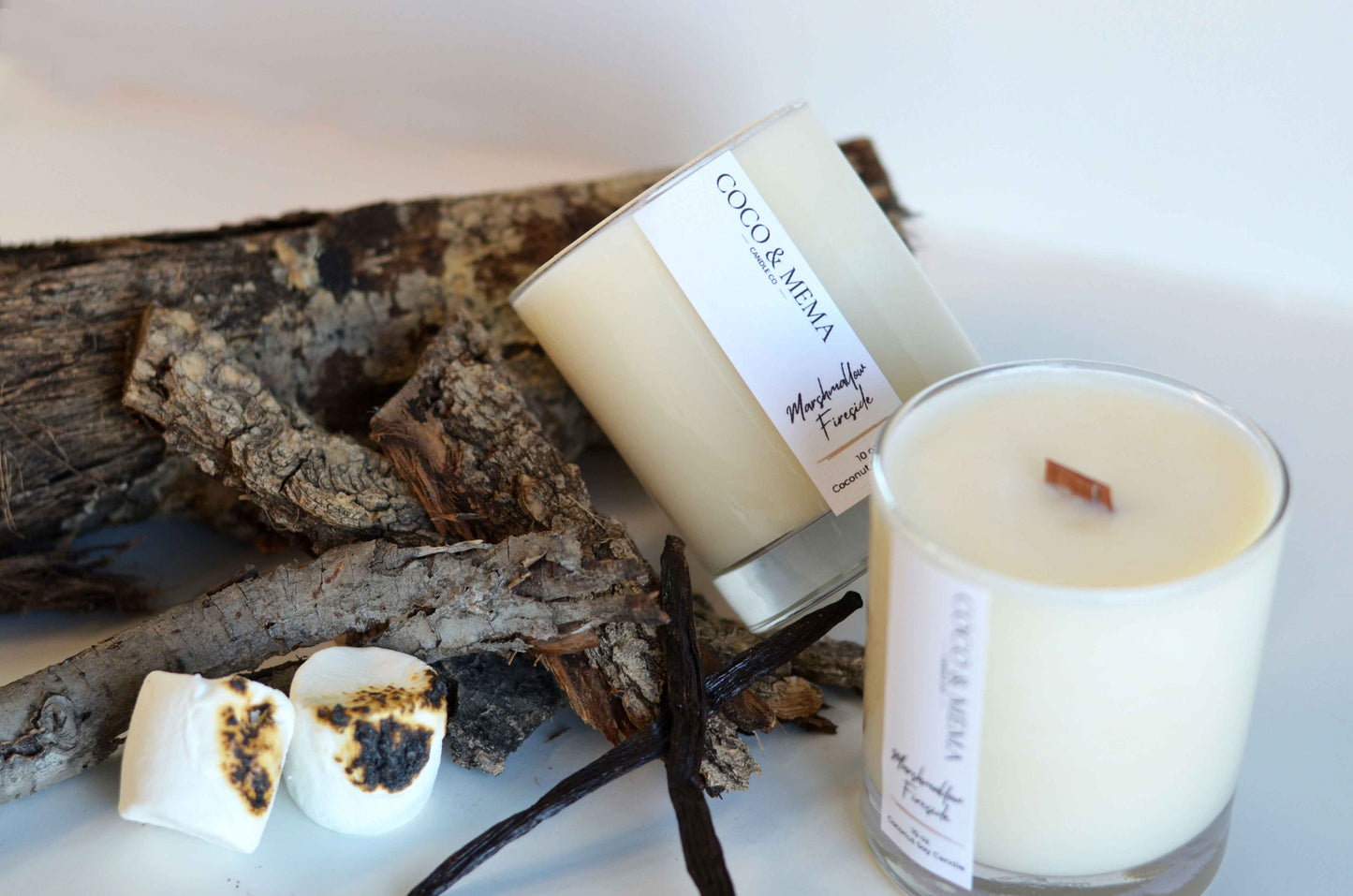 marshmallow fireside coconut soy candle crackling wooden wick