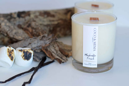 marshmallow fireside coconut soy candle crackling wooden wick