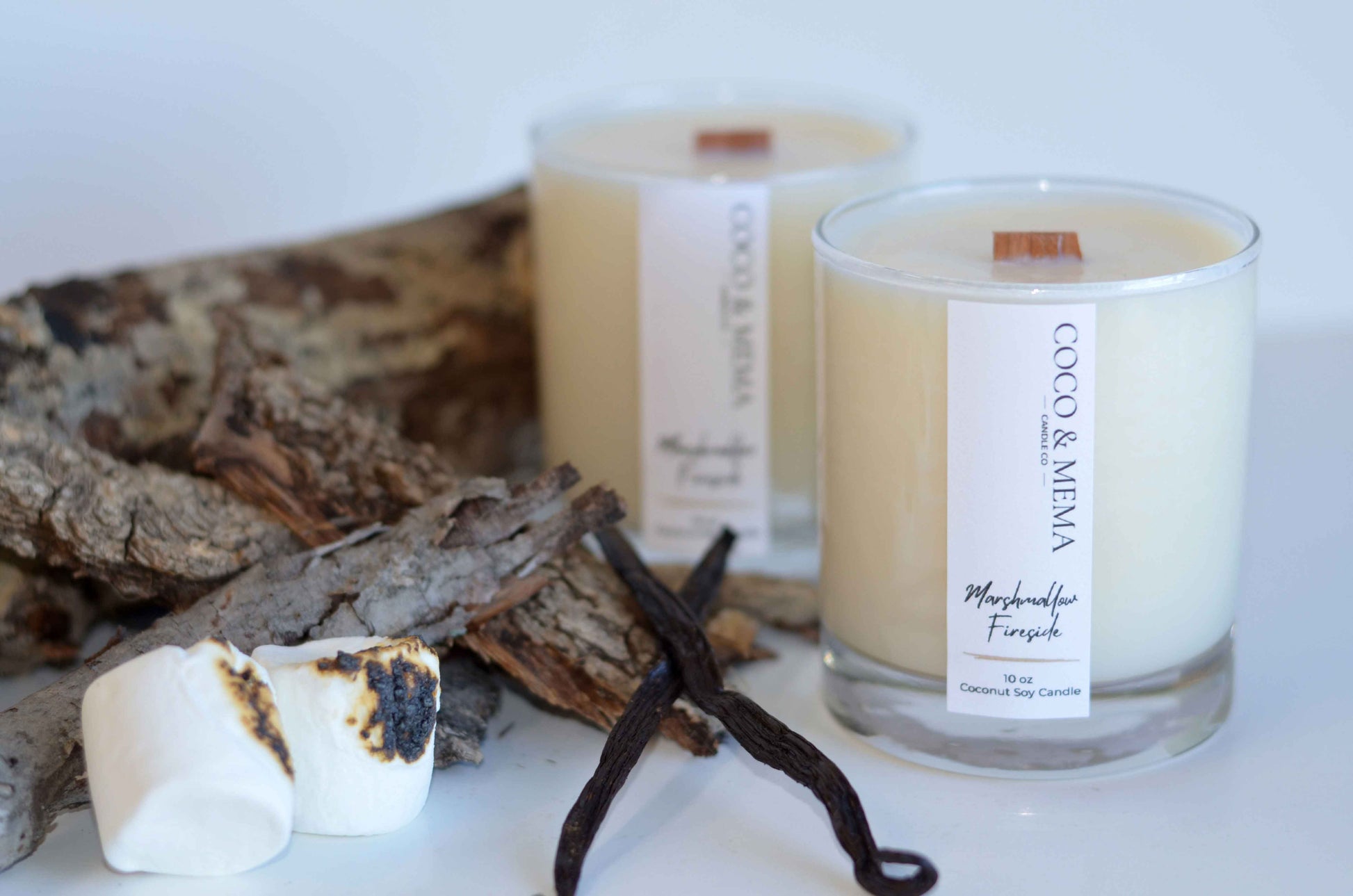 marshmallow fireside coconut soy candle crackling wooden wick