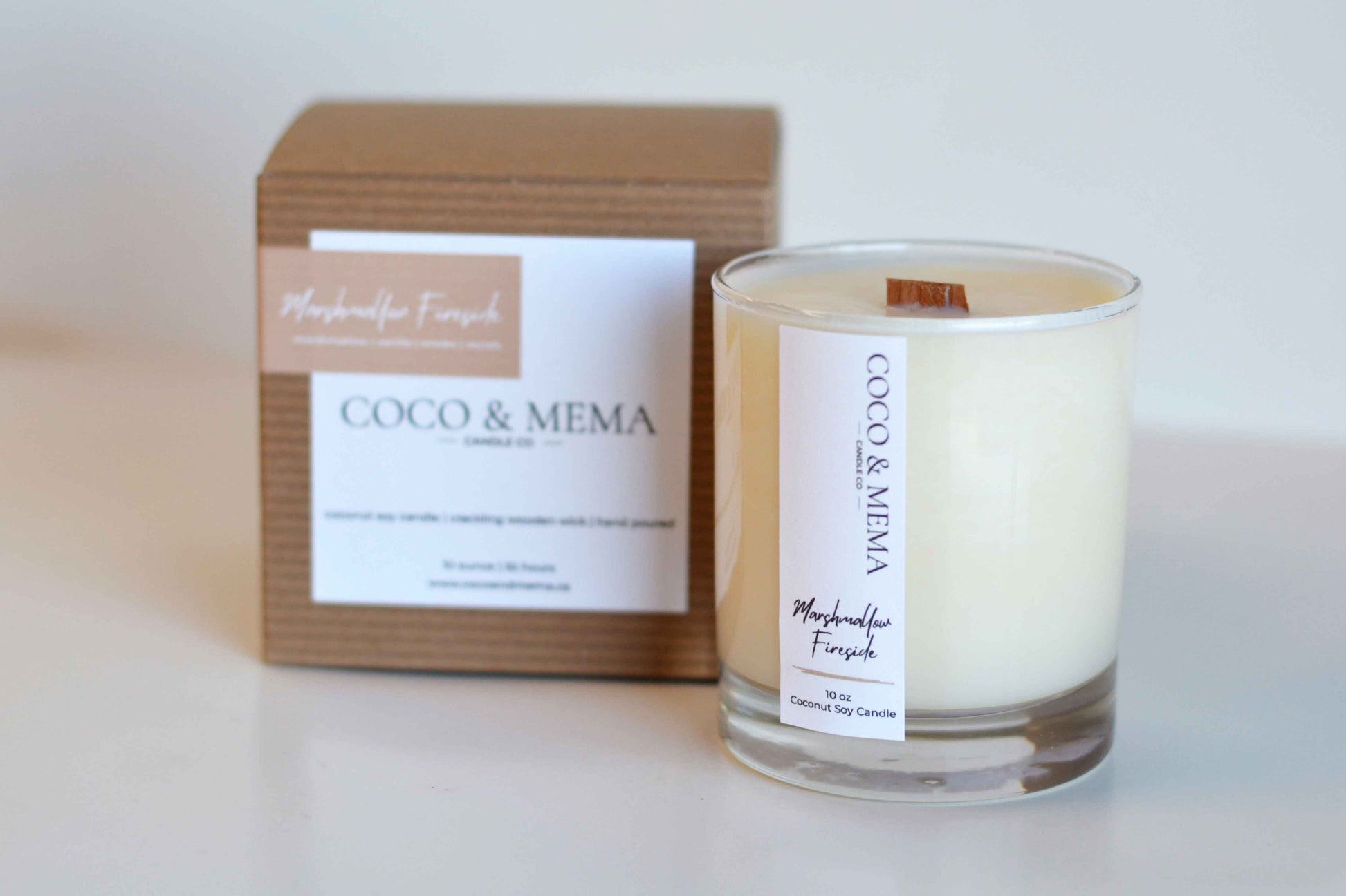 marshmallow fireside coconut soy candle crackling wooden wick