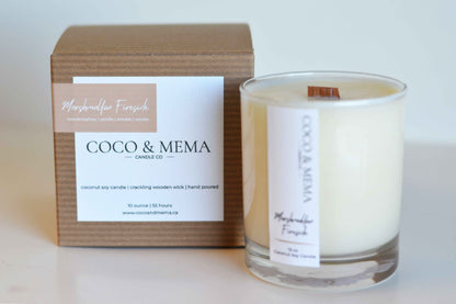 marshmallow fireside coconut soy candle crackling wooden wick